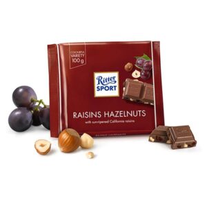 შოკოლადი /რიტერ სპორტი/ რძიანი, ქიშმიშით და თხილით  100 გრ
